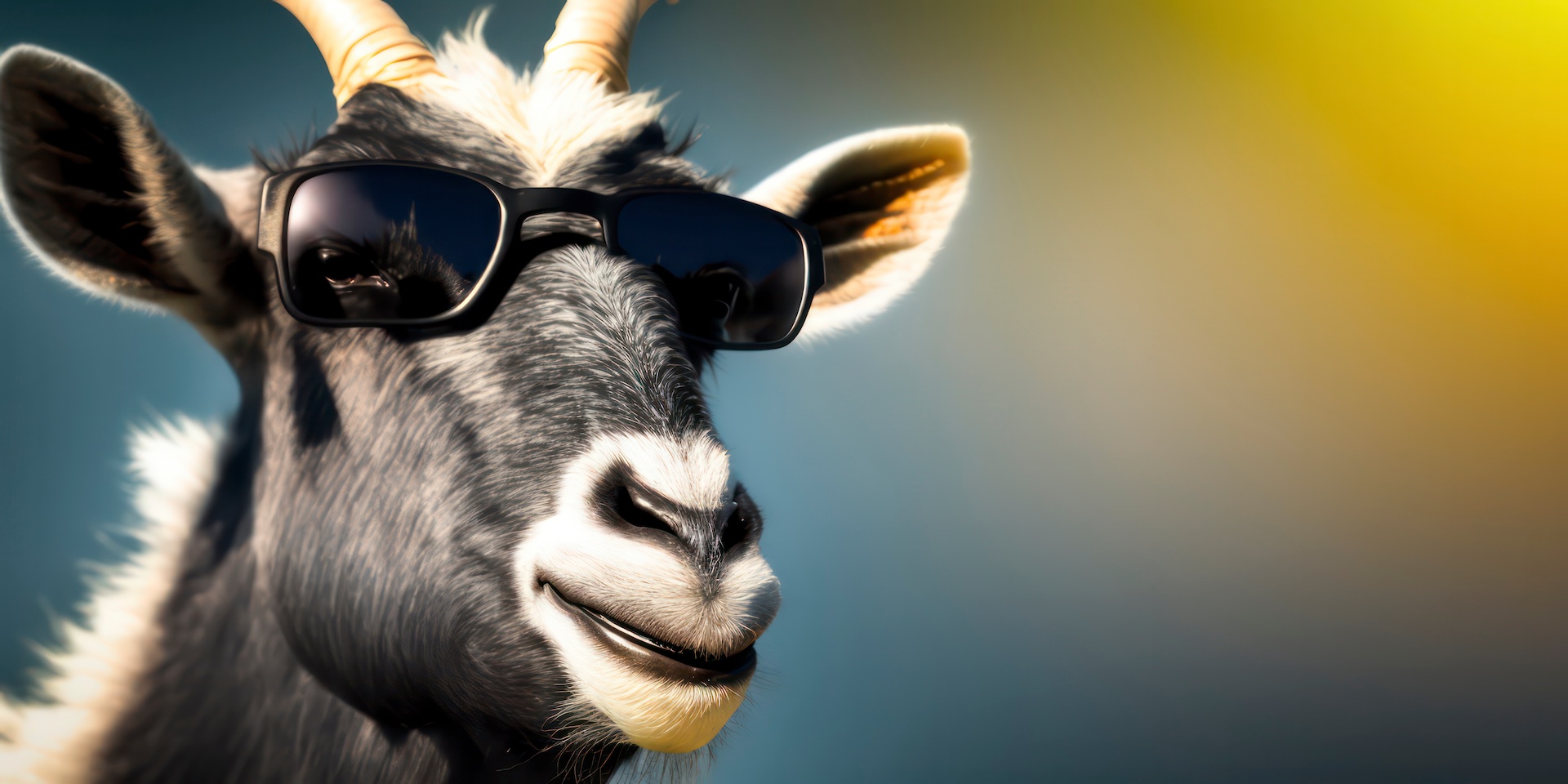 goat wearing summer sunglasses, summer background, Generative AI